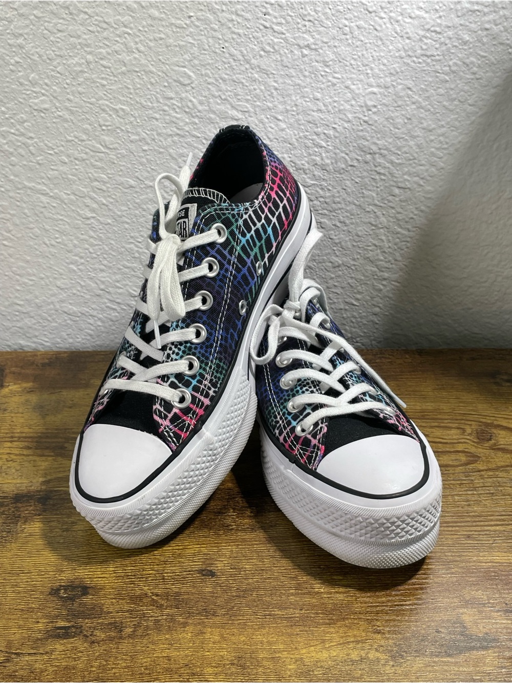 Converse Low-Top Platform Sneakers with Rainbow Croc-Pattern - Picture 1 of 11